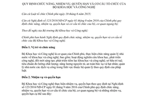 Nghị định 95/2017/NĐ-CP chức năng nhiệm vụ quyền hạn cơ cấu tổ chức Bộ Khoa học Công nghệ