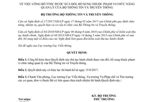 Quyết định 1350/QĐ-BTTTT 2017 công bố thủ tục hành chính được sửa đổi bổ sung