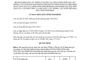Quyết định 20/2017/QĐ-UBND bổ sung đơn giá cây trồng vật nuôi 02/2015/QĐ-UBND Ninh Bình