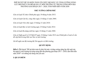 Quyết định 1169/QĐ-TTg 2017 kiện toàn bộ máy tăng cường năng lực cán bộ quản lý môi trường