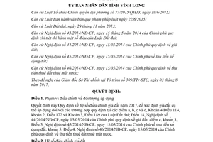 Quyết định 21/2017/QĐ-UBND ban hành hệ số điều chỉnh giá đất Vĩnh Long