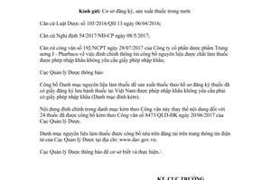 Công văn 11575/QLD-ĐK 2017 đính chính danh mục nguyên liệu làm thuốc được phép nhập khẩu