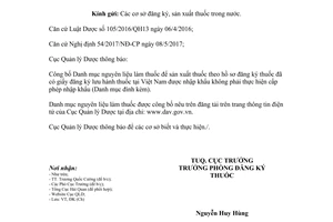 Công văn 12171/QLD-ĐK 2017 danh mục nguyên liệu thuốc được nhập khẩu không phải cấp phép