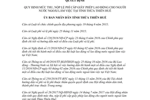 Quyết định 62/2017/QĐ-UBND mức lệ phí cấp giấy phép lao động người nước ngoài Thừa Thiên Huế