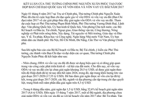 Thông báo 378/TB-VPCP kết luận Ban chỉ đạo quốc gia về vốn ODA và vốn vay ưu đãi 2017