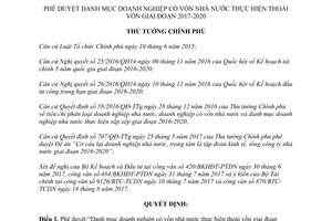 Quyết định 1232/QĐ-TTg 2017 Danh mục doanh nghiệp có vốn nhà nước thoái vốn 2017 2020