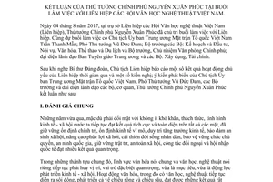 Thông báo 384/TB-VPCP 2017 kết luận Thủ tướng làm việc Liên hiệp các Hội Văn học nghệ thuật