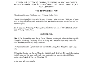 Quyết định 1205/QĐ-TTg 2017 đầu tư Dự án Hạ tầng cơ bản phát triển toàn diện các tỉnh Đông Bắc