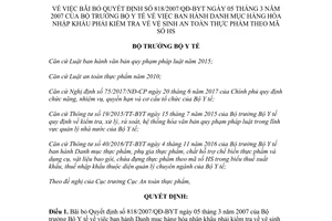 Quyết định 3741/QĐ-BYT 2017 bãi bỏ 818/2007/QĐ-BYT hàng hóa nhập khẩu an toàn thực phẩm