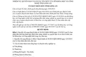 Quyết định 42/2017/QĐ-UBND sửa đổi 38/2015/QĐ-UBND cơ cấu tổ chức Sở Khoa học Long An