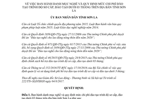 Quyết định 26/2017/QĐ-UBND danh mục nghề mức chi phí đào tạo sơ cấp đào tạo dưới 3 tháng Sơn La