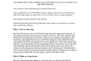 Decree 98/2017/ND-CP defining functions powers organizational structure Ministry Industry Trade