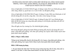 Thông tư 208/2017/TT-BQP chuyển xếp lương sĩ quan công nhân viên chức quốc phòng hạ sĩ quan