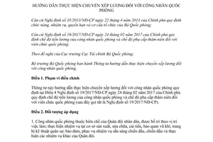 Thông tư 207/2017/TT-BQP hướng dẫn thực hiện chuyển xếp lương công nhân quốc phòng