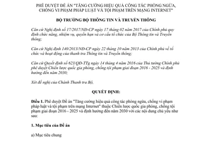Quyết định 1278/QĐ-BTTTT 2017 công tác phòng ngừa chống vi phạm pháp luật tội phạm Internet
