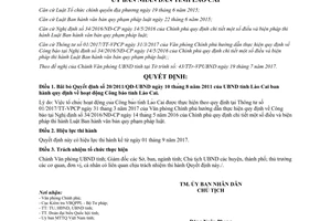 Quyết định 27/2017/QĐ-UBND bãi bỏ Quyết định 20/2011/QĐ-UBND Lào Cai