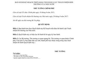 Quyết định 1269/QĐ-TTg 2017 Kế hoạch thi hành Luật Trách nhiệm bồi thường Nhà nước