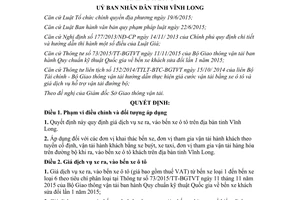 Quyết định 23/2017/QĐ-UBND quy định giá dịch vụ xe ra vào bến xe ô tô Vĩnh Long