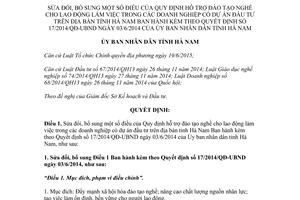 Quyết định 35/2017/QĐ-UBND đào tạo nghề lao động trong doanh nghiệp có dự án đầu tư Hà nam