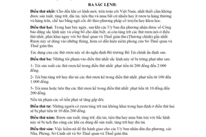 Sắc lệnh 57 cấm không được sản xuất tàng trữ tiêu thụ rượu ta chế tạo bằng ngũ cốc