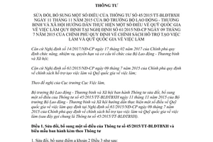 Thông tư 24/2017/TT-BLĐTBXH sửa đổi 45/2015/TT-BLĐTBXH hỗ trợ tạo việc làm Quỹ quốc gia việc làm