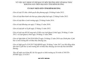Quyết định 19/2017/QĐ-UBND phí bảo vệ môi trường đối với khai thác khoáng sản Bình Dương