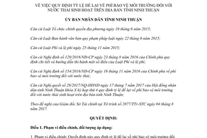 Quyết định 63/2017/QĐ-UBND tỷ lệ để lại phí bảo vệ môi trường nước thải sinh hoạt Ninh Thuận