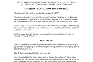 Quyết định 2329/QĐ-UBND 2017 công bố thủ tục hành chính Sở Nông nghiệp Khánh Hòa