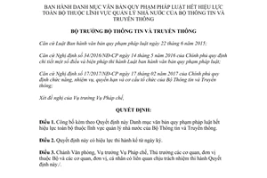 Quyết định 1421/QĐ-BTTTT 2017 văn bản quy phạm hết hiệu lực toàn bộ quản lý nhà nước