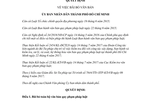 Quyết định 44/2017/QĐ-UBND bãi bỏ Quyết định 18/2015/QĐ-UBND Hồ Chí Minh