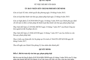 Quyết định 45/2017/QĐ-UBND bãi bỏ Quyết định 05/2016/QĐ-UBND Hồ Chí Minh