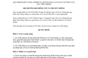 Quyết định 1458/QĐ-BTTTT 2017 chức năng nhiệm vụ quyền hạn cơ cấu tổ chức Cục Viễn thông