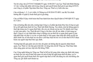 Công văn 3625/TCT-KK 2017 về hoàn thuế giá trị gia tăng