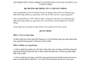 Quyết định 1438/QĐ-BTTTT 2017 chức năng nhiệm vụ quyền hạn cơ cấu tổ chức Vụ Bưu chính