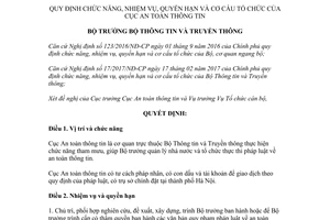Quyết định 1439/QĐ-BTTTT 2017 nhiệm vụ quyền hạn cơ cấu tổ chức Cục An toàn thông tin
