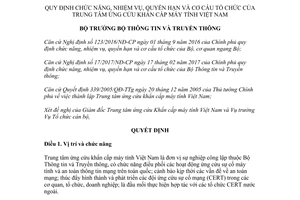 Quyết định 1443/QĐ-BTTTT 2017 chức năng cơ cấu Trung tâm ứng cứu khẩn cấp máy tính Việt Nam