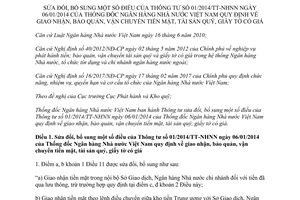 Thông tư 12/2017/TT-NHNN sửa 01/2014/TT-NHNN bảo quản tiền mặt tài sản quý giấy tờ có giá