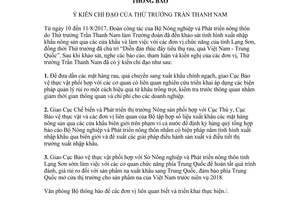 Thông báo 7030/TB-BNN-VP 2017 ý kiến chỉ đạo của Thứ trưởng Trần Thanh Nam