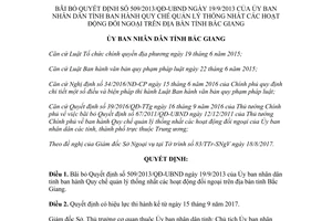 Quyết định 31/2017/QĐ-UBND bãi bỏ Quy chế quản lý thống nhất hoạt động đối ngoại Bắc Giang