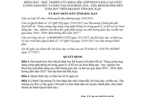 Quyết định 1144/QĐ-UBND 2017 ứng dụng công nghệ thông tin dạy học Bắc Kạn 2016 2020