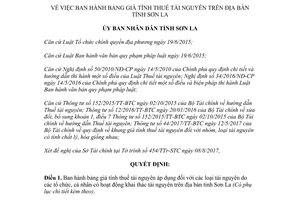 Quyết định 27/2017/QĐ-UBND bảng giá tính thuế tài nguyên Sơn La