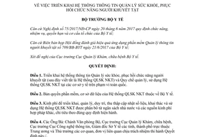 Quyết định 3815/QĐ-BYT 2017 hệ thống thông tin Quản lý sức khỏe người khuyết tật