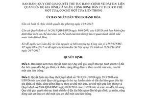 Quyết định 2314/QĐ-UBND 2017 thủ tục hành chính đất đai hộ gia đình cá nhân Khánh Hòa
