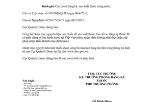 Công văn 12713/QLD-ĐK 2017 nguyên liệu làm thuốc được nhập khẩu không cấp phép nhập khẩu