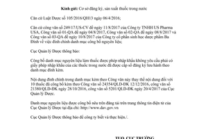Công văn 12941/QLD-ĐK 2017 đính chính nguyên liệu thuốc nhập khẩu không giấy phép nhập khẩu