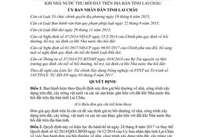 Quyết định 30/2017/QĐ-UBND bồi thường nhà công trình cây trồng vật nuôi tài sản thu hồi Lai Châu