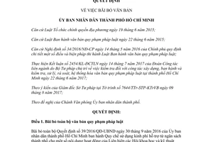 Quyết định 39/2017/QĐ-UBND bãi bỏ Quyết định 39/2016/QĐ-UBND Hồ Chí Minh