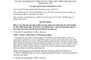 Quyết định 15/2017/QĐ-UBND sửa đổi quy định dạy thêm học thêm Hưng Yên