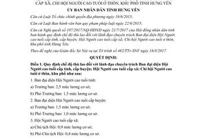 Quyết định 17/2017/QĐ-UBND chế độ thù lao lãnh đạo Ban đại diện Hội Người cao tuổi Hưng Yên