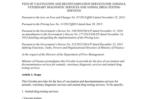 Circular 283/2016/TT-BTC fees vaccination decontamination veterinary diagnostic animal drug testing